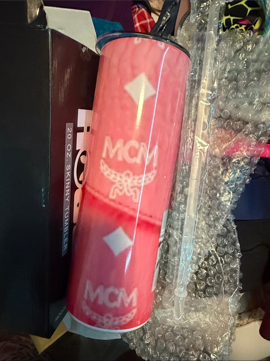 MCM Other - MCM Pink Logo Skinny Tumbler with Clear Lid and Straw